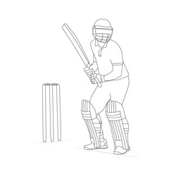 Cricket player line art drawing illustrations, sketch of a cricket player, The set of cricket player silhouette, Doodle sketch drawing clip art of cricketer, Cricket action pose line art championship.