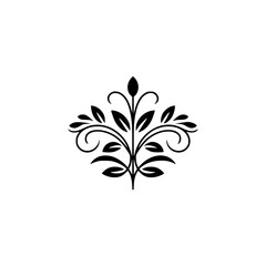 Elegant Black Floral Ornament on White Background, Vector Design