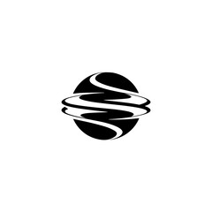 Abstract Black & White Logo with Dynamic Swirls on Globe
