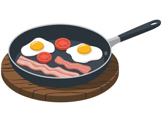 english breakfast bacon fried eggs isolated vector illustration on white background