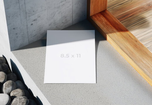 US Letter Mockup on Concrete Ledge with Minimal Scene