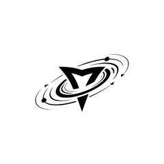 Bold "M" Logo in Cosmic Orbit, Modern Minimalist Design