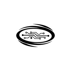 Modern Tech Circuit Board Logo in Oval Frame, Simple Design