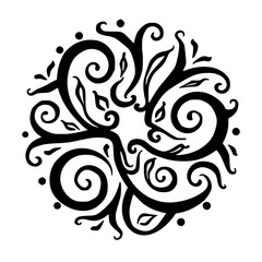 Fototapeta premium Elegant Black & White Floral Ornament, Circular Design