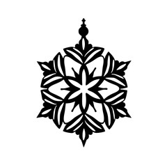 Intricate Black and White Ornamental Snowflake Design, Decorative Vector