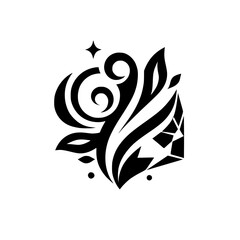 Elegant Geometric Floral Diamond Logo, Black and White Illustration © MatandSterre