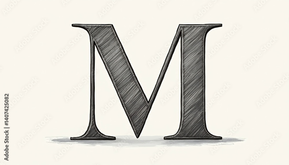 Poster sketchy letter m: a stylized uppercase letter m, rendered in a textured sketch style with a subtle s