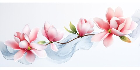 Delicate pink magnolias gracefully arranged with soft, flowing background.