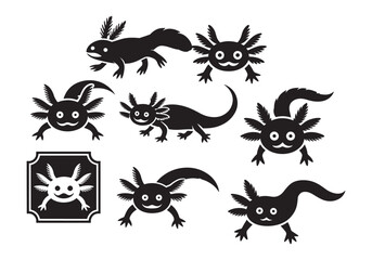 Set of axolotl illustrations in various poses