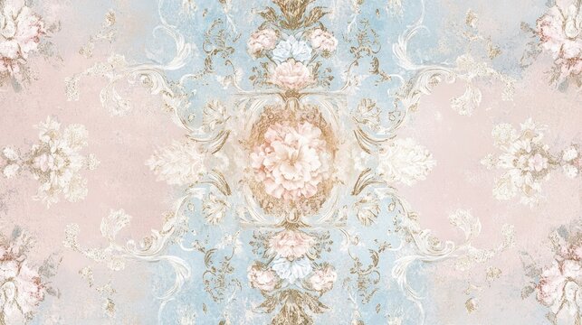 Elegant Floral Pattern with Pastel Colors and Gold Accents for Design