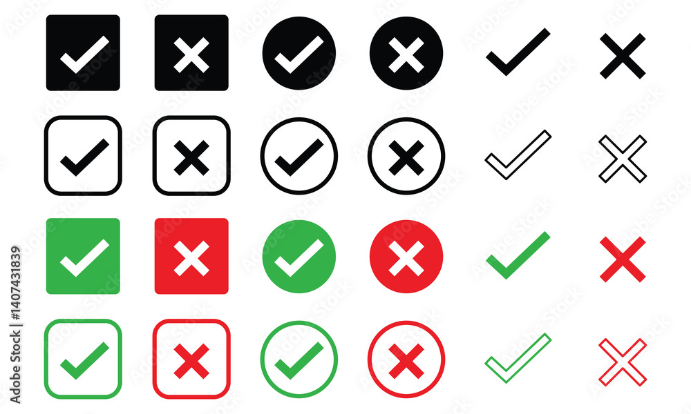 Aufkleber check box icon with right and wrong buttons and yes or no checkmark icons vector illustration on whi