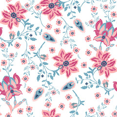 Ethnic paisley pattern with fantasy flowers. Fantasy flowers natural wallpaper, floral decoration curly illustration