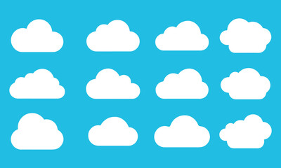 Collection of cartoon cloud icon shape vector illustration on blue background