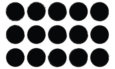 Black grunge round shapes. Brush strokes frames elements. Collection of grunge round shape vector illustration