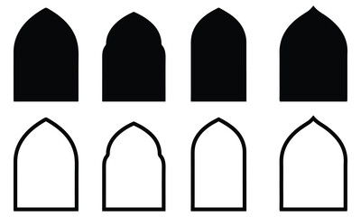Islamic window shape border Ramadan kareem design element vector illustration. Collection of islamic dome frame template