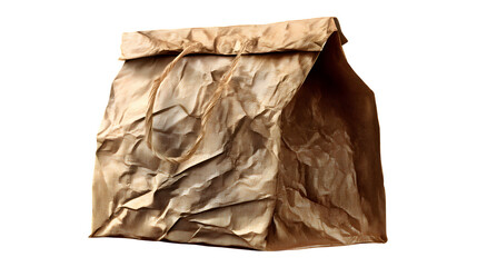 Brown paper lunch bag drawn with crumpled texture on a transparent background --ar 16:9 --v 7.0