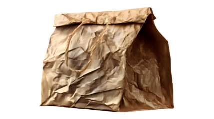 Brown paper lunch bag drawn with crumpled texture on a transparent background --ar 16:9 --v 7.0