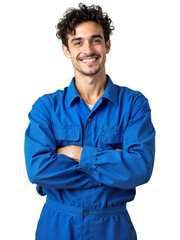 Confident young worker portrait. Isolated on transparent background. Perfect for Industry, construction, service, or skilled trades visuals. Use for safety campaigns, or labor day promotions.