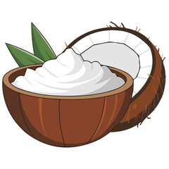 coconut flour seeds wooden bowl isolated vector illustration on white background
