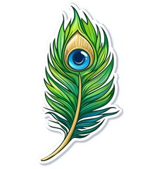Obraz premium Peacock feather cartoon vector illustration for decoration, janmashtami,&nbsp;feather&nbsp;logo