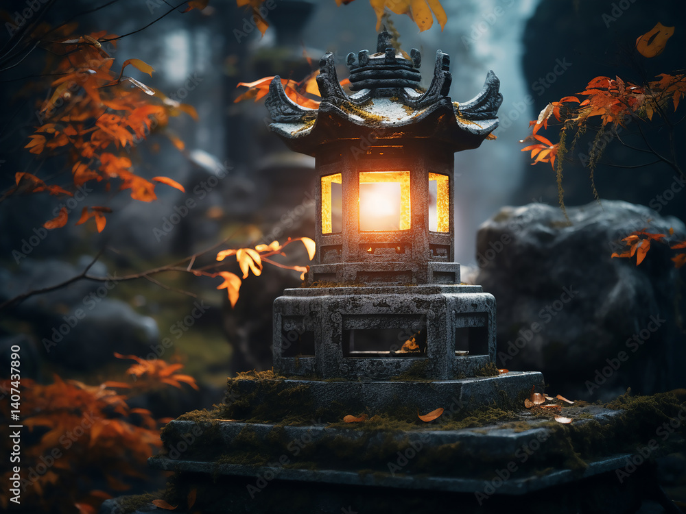 Aufkleber stone lantern with aged light holding steady while illuminating the gentle path with guidance