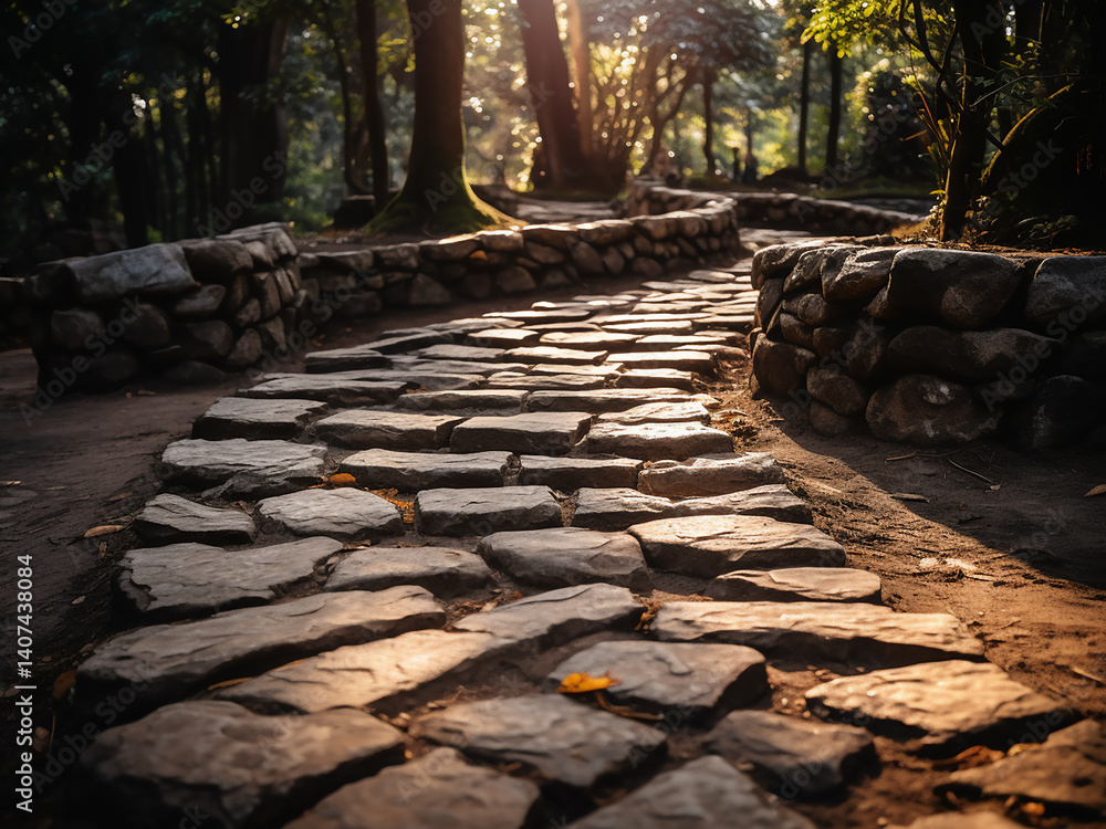 Poster stone path winding creating a mindful journey leading to a clear destination showing the way