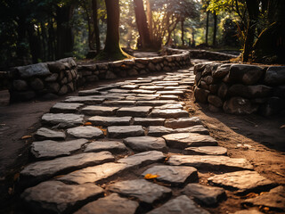 Stone path winding creating a mindful journey leading to a clear destination showing the way