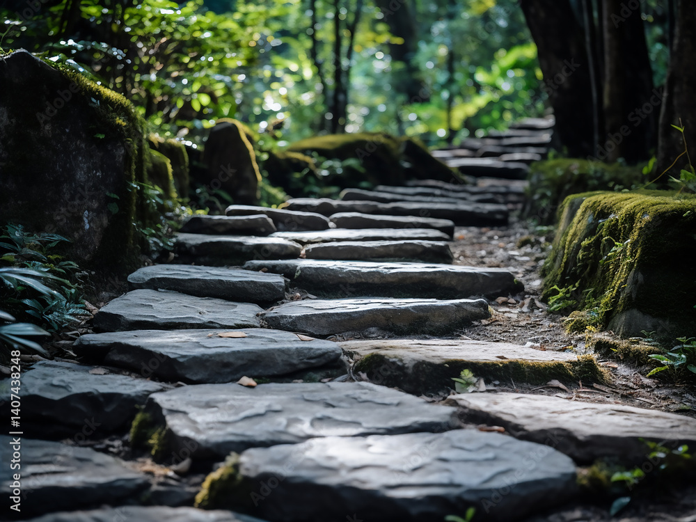 Poster stone pathway inviting mindful steps creating a slow journey with a thoughtful presence