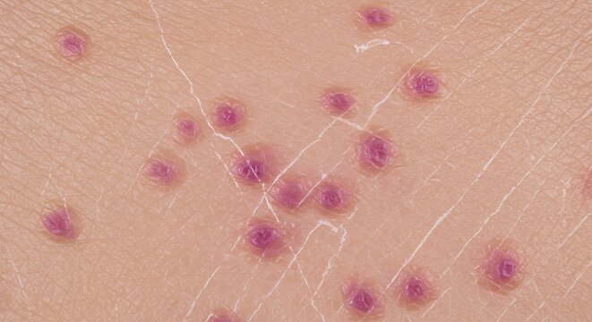 Close-up of Skin with Multiple Purplish-Red Papules Indicative of Lichen Planus