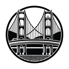 Black and White Silhouette of Golden Gate Bridge, San Francisco Landmark Vector Illustration