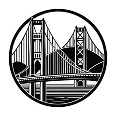 Black and White Silhouette of Golden Gate Bridge, San Francisco Landmark Vector Illustration