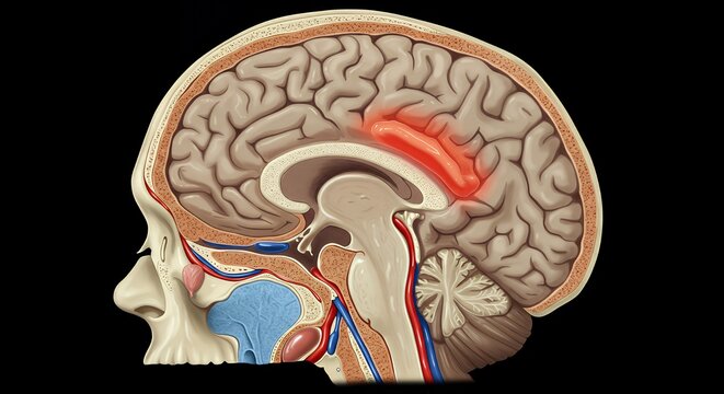 Detailed 3D Medical Illustration of Subdural Hematoma in Human Brain