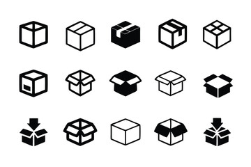 
Packaging and Shipping Box Icons &ndash; Minimal Black and White Vector Collection