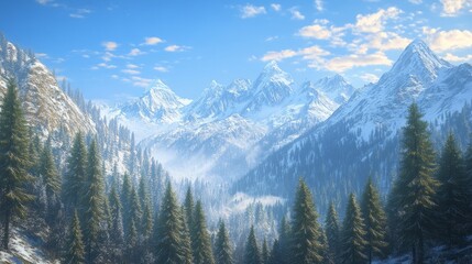 Obraz premium Snow-Capped Mountain Landscape with Verdant Foothills and Majestic Summits - Scenic Outdoors Adventure