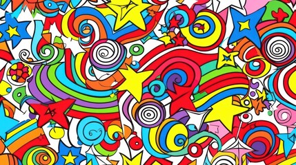 Fototapeta premium Abstract Star Swirl Background with Bright Rainbow Colors and Funky Design