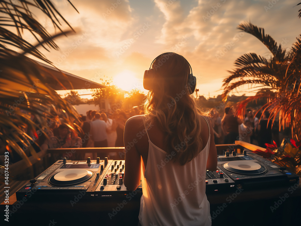 Poster smooth music plays at sunset with crowds dancing freely and creating vibrant vibes