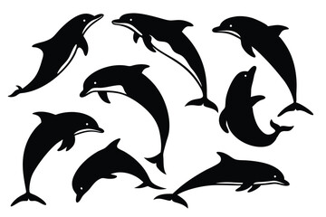 Silhouettes of Dolphins in Various Poses © royaldudegfx