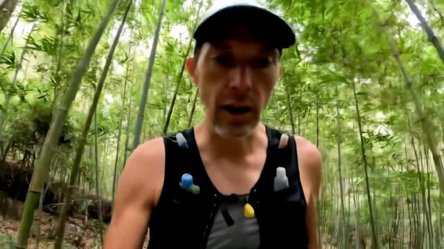 Corredor trail running en bosque de bamb&uacute;