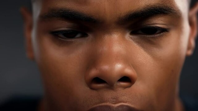 Primer plano de un joven con mirada intensa y decidida