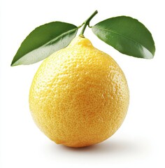 Fresh and Juicy Lemon with Green Leaves Isolated on a White Background for Culinary and Decorative Use in Food Photography and Design Projects
