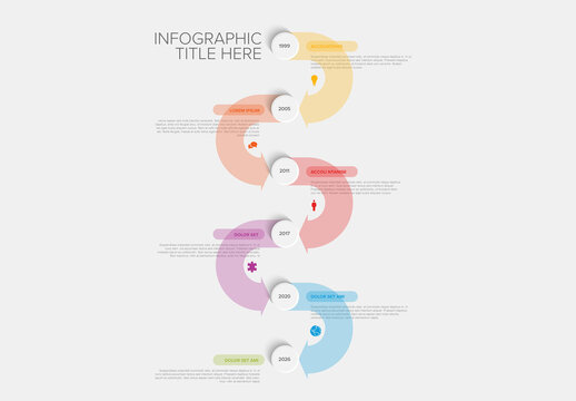 Colorful Timeline Infographic with Milestones and Circular arrows, icons, and text