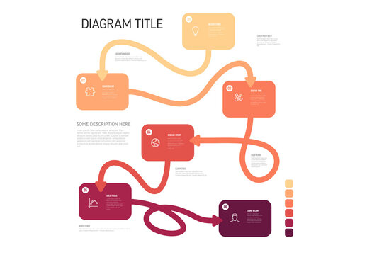 Colorful Infographic Flowchart with Text connected blocks, arrows, and vibrant icons, showcasing process steps or data points