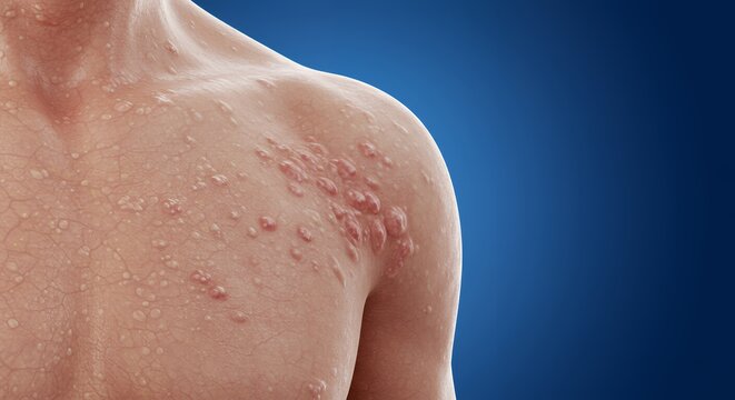 Detailed Medical Illustration of Scleroderma Skin Lesions on Upper Body