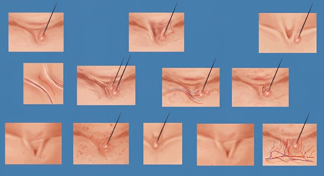 Detailed Medical Illustrations of Vulvar Skin Conditions: Close-up Views of Lesions and Textures