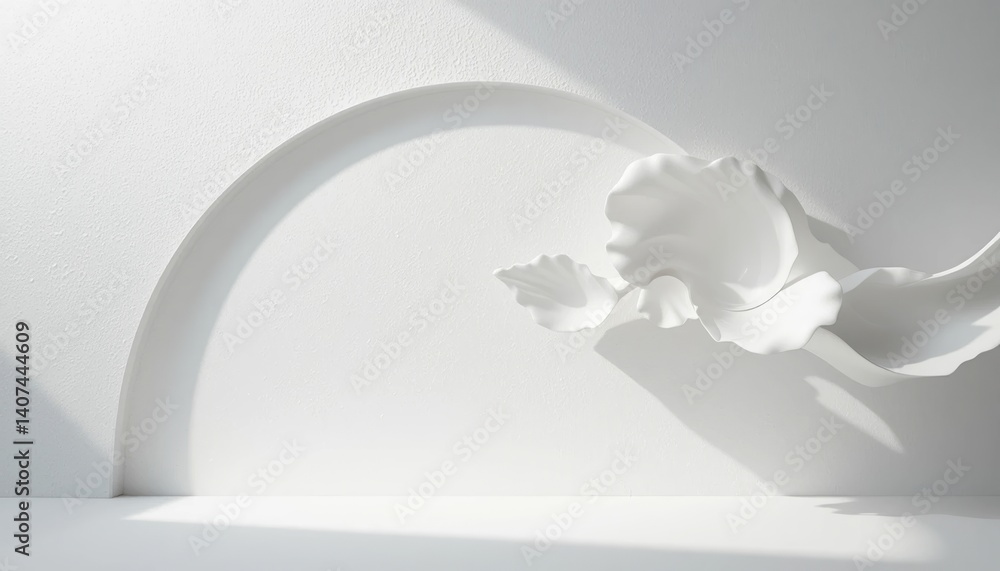 Poster dynamic flow of white fabric in minimalist studio setting artistic motion capture elegant design lig