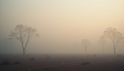Misty morning landscape with trees serene foggy environment nature photography calm atmosphere wide viewpoint