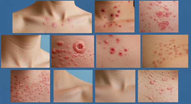 Detailed Medical Image of Various Skin Lesions on Upper Chest and Neck