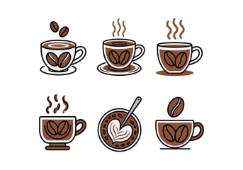 Obraz premium Set of coffee cup illustrations with coffee beans and steaming designs