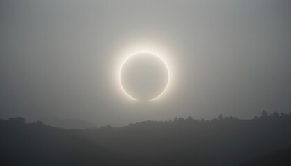 Eclipse phenomenon captured over misty landscape nature photography atmospheric conditions awe-inspiring view