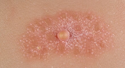 Fototapeta premium Detailed View of Plaque Psoriasis Lesion: Central Papule with Erythematous Scaling